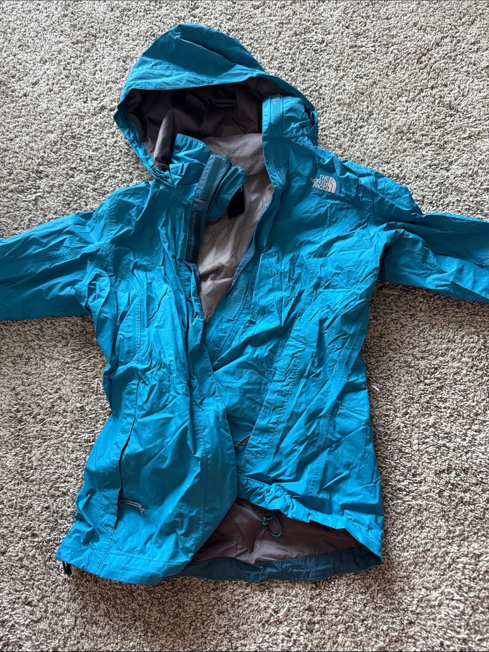 The North Face Bright Teal Hooded Rain Jacket